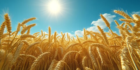 wheat field under a blue sky