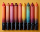 Vibrant collection of colorful crayons arranged in a row against a bright background