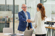 © David - handshake two businesspeople shaking hands after a deal contract is done.