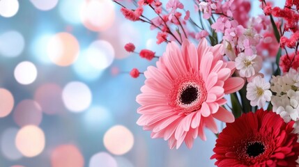 Poster - Abstract pattern of pink, red, and white flowers on soft backgrounds, romantic floral design
