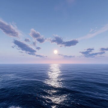 Game rendering style materialsï¼ŒA panoramic view of the vast sea from a high altitude under the setting sun ã€Only the sea surface, Calm and strong perspective --profile u38z5ol.