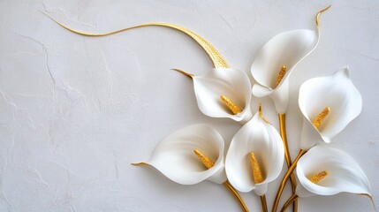 Fototapete - Gold-toned calla lilies in a 3D stucco setting, elegant floral scene