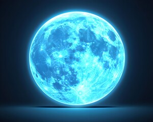Wall Mural - A glowing blue moon with craters and a soft glow, illuminating a dark, empty void