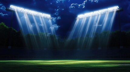 Aufkleber - Dramatic scene with stadium floodlights creating sharp rays into the night air