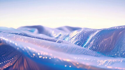 Poster - Abstract Blue Iridescent Waves with Bokeh Lights Background Texture in 4K.