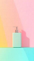 Poster - Pastel Green Cosmetic Bottle with Pump on Color Gradient Background