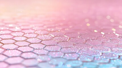 Leinwandbilder - Pastel Pink and Blue Glittering Hexagon Grid Abstract Background