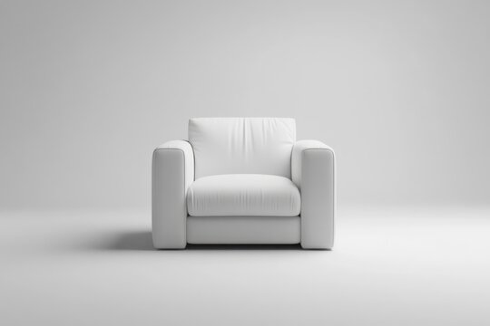 Empty white armchair in a minimalist setting.