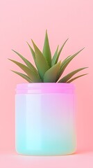 Poster - Pastel Succulent in Gradient Pot on Pink Background
