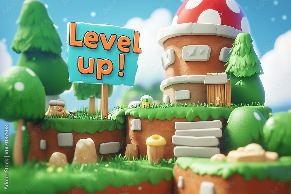 level up banner in 3d game by generative ai Stock Illustration | Adobe ...