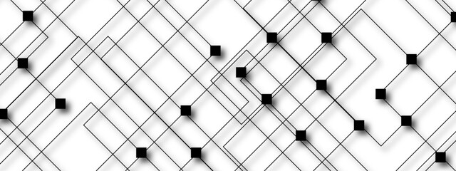 Aufkleber - Abstract minimalist black and white geometric pattern with squares and diagonal lines. Complexity and  optical illusion line density . Network high digital technology with connecting points