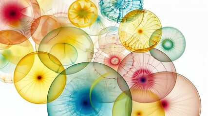 Poster - colorful abstract circles vibrant composition of overlapping shapes in red, yellow, and blue, showca