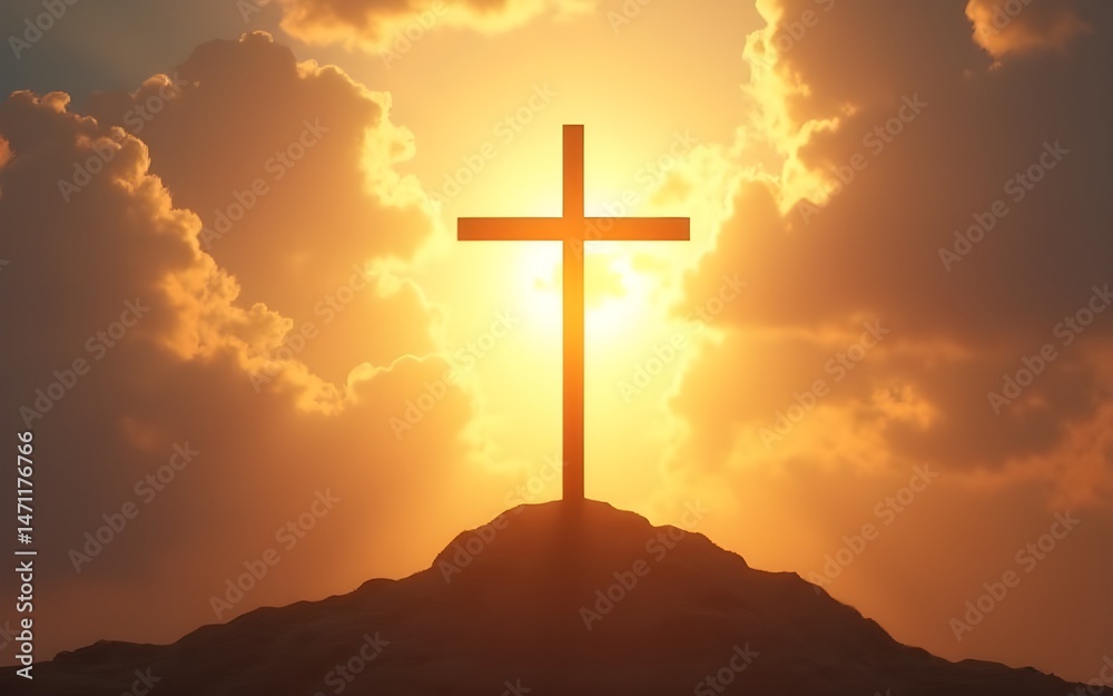 ascension day with illustration of light image behind cross. High ...