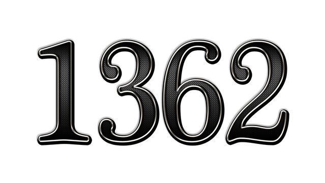 black metal 3d design of number 1362 on white background.