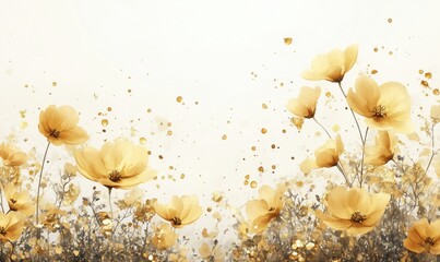 Poster - yellow flowers with golden accents creating a soft, dreamy floral background