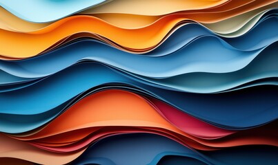 Poster - Colorful abstract waves of paper layers creating dynamic visual texture and depth