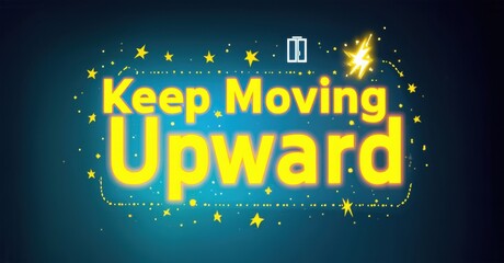 Aufkleber - Bright graphic displays motivational text. Stars surround words, creating positive energy. Teal background enhances yellow lettering.