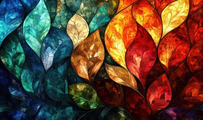 Poster - Colorful abstract leaves design with vibrant hues and intricate patterns
