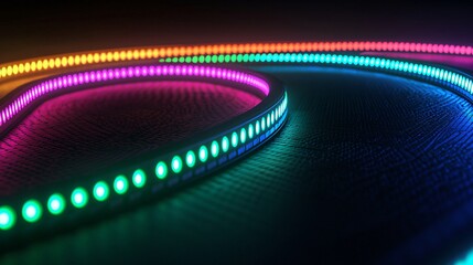 Fototapete - Colorful LED Strip Lights RGB Neon Illumination Curved Design Modern Technology Abstract Background