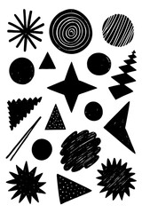 Poster - Abstract collection of black shapes in various geometric forms on white background