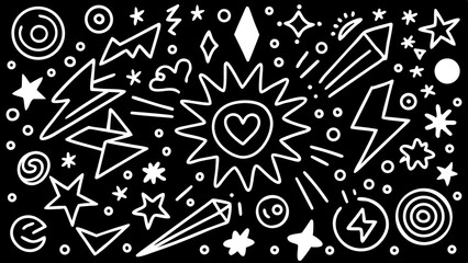 Poster - Artistic black and white doodle design with star and creative shapes on white background