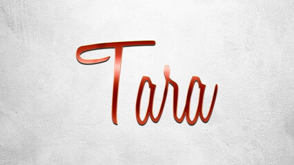 Fototapete - Red 3D text effect of Hindi name Tara on silver background.