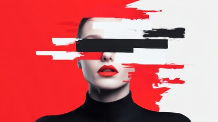 Leinwandbilder - Modern art portrait with vibrant colors and abstract elements showcasing a faceless woman in a striking composition