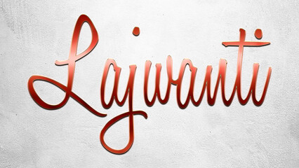 Fototapete - Red 3D text effect of Hindi name Lajwanti on silver background.