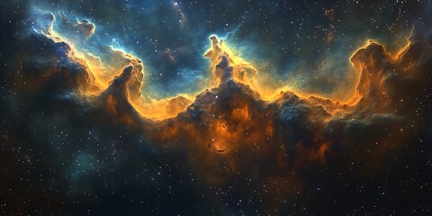 A fantasy space background with flowing nebula formations and multi-colored cosmic fogs.