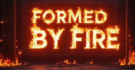 Aufkleber - Fiery text reads Formed By Fire. Flames surround lettering, creating dramatic visual impact. Dark background emphasizes glowing words.