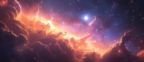 Wall Mural - A majestic star-forming region with dynamic light patterns and glowing cloud textures.