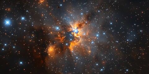 A majestic star-forming region with dynamic light patterns and glowing cloud textures.