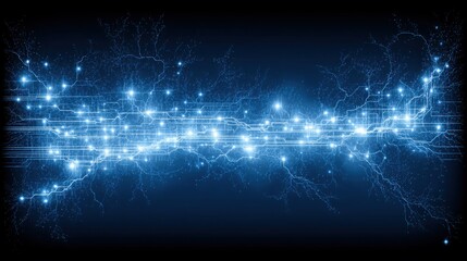 Poster - Blue background with light effects depicting dynamic routing logic and real-time task reassignment in technology
