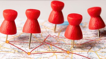 Poster - Detailed map displaying multiple pins indicating various locations connected by a trade path for navigation purposes