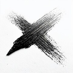 Poster - Abstract Black Brushstrokes Forming an X on Textured White Background, High Contrast, Minimalist Aesthetic.