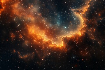 Wall Mural - Cinematic view of deep space clouds with sparkling clusters and colorful ionized gases.