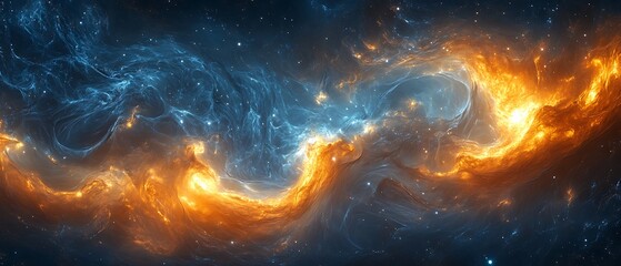 Hyper-realistic fantasy universe with swirling plasma clouds and high-detail cosmic waves.