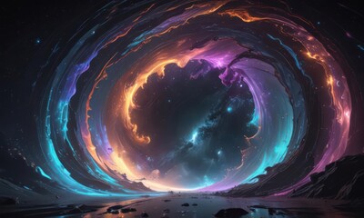 Wall Mural - ethereal cosmic waves, swirling through a vibrant shimmering portal, deep space , galaxy, mystical