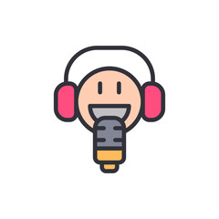 Poster - Cheerful icon illustrating podcasting, music, voice recording with microphone