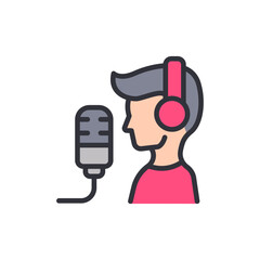 Poster - Podcast recording with a man and microphone concept illustration