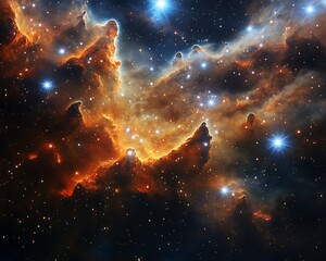 Wall Mural - Vast space nebula art with glowing stars nestled within hyper-realistic gas formations.