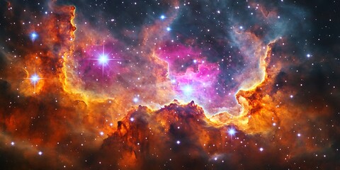 Wall Mural - Vast space nebula art with glowing stars nestled within hyper-realistic gas formations.