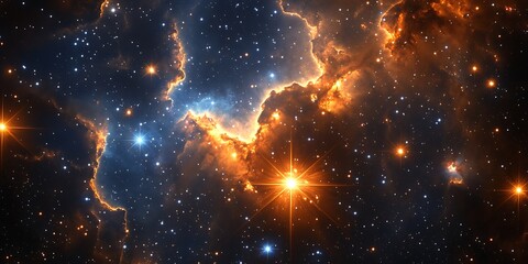 Wall Mural - Vast space nebula art with glowing stars nestled within hyper-realistic gas formations.