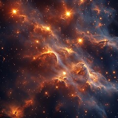 Wall Mural - Vast space nebula art with glowing stars nestled within hyper-realistic gas formations.