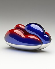 Aufkleber - Abstract sculpture still life showcases red and blue gradients on a glossy surface in a studio setting on white