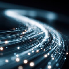 Aufkleber - Fiber optic cables transmit data in close-up view, abstract technology background with glowing lights, modern communication