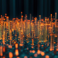 Aufkleber - Abstract futuristic cityscape digital art glowing orange and teal aerial perspective of a modern metropolis