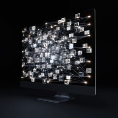 Leinwandbilder - Computer Screen Displaying Complex Network of Images and Connections in a Futuristic Style on Black Background
