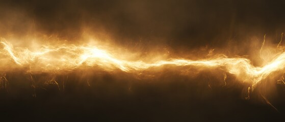 Poster - Golden Energy Flowing Horizontally Across Dark Space Abstract Background Concept Art Style Illustration