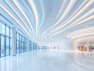 Fototapete - Modern architecture interior design showcasing futuristic ceiling and floor in a large hall with windows in China